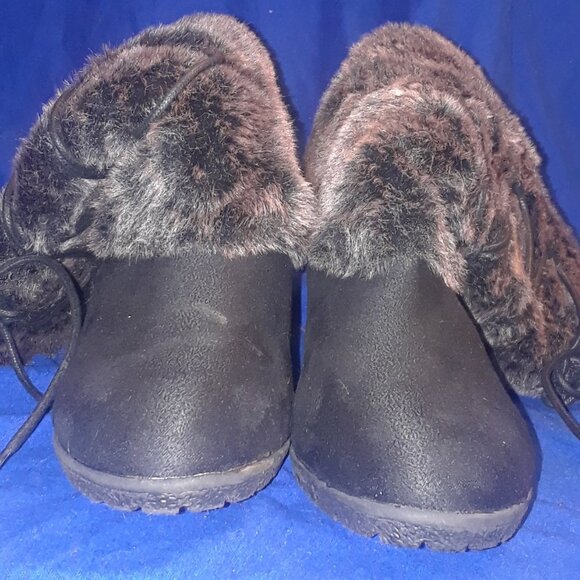Pointed Toe Platform Wedge Heels Faux Fur Half Boots - Picture 7 of 7